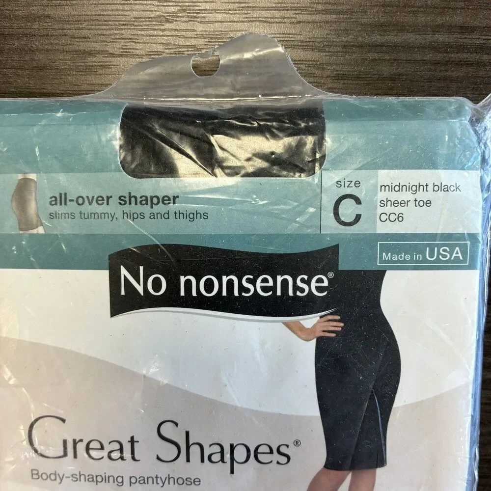 No Nonsense Great Shapes MIDNIGHT BLACK Sheer Pantyhose All-Over Shaper Size C